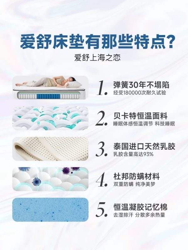 爱舒床垫席梦思家用天然乳胶椰棕垫1.51.8m独立弹簧软硬两用定制 - 图片 2