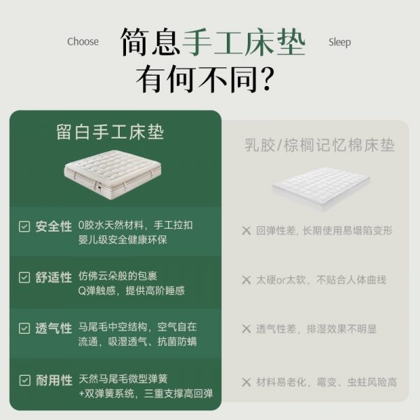 简息床垫留白手工床垫羊毛床垫0胶独立袋弹簧床垫马尾毛手工床垫 - 图片 3