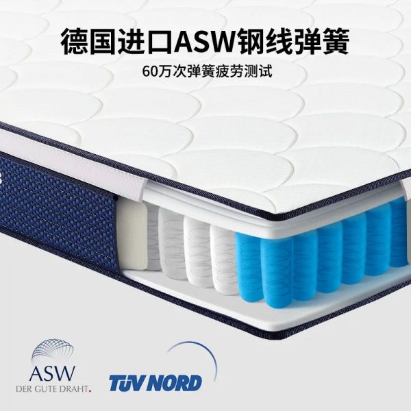 蓝与白 A6独立袋装护脊家用弹簧床垫德国进口ASW钢线弹簧支撑系统 - 图片 3