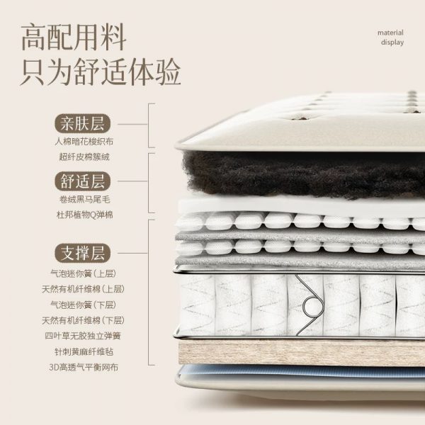 sessilesleep定制纯手工拉扣马尾毛羊绒乳胶席梦思弹簧床垫适中款 - 图片 4