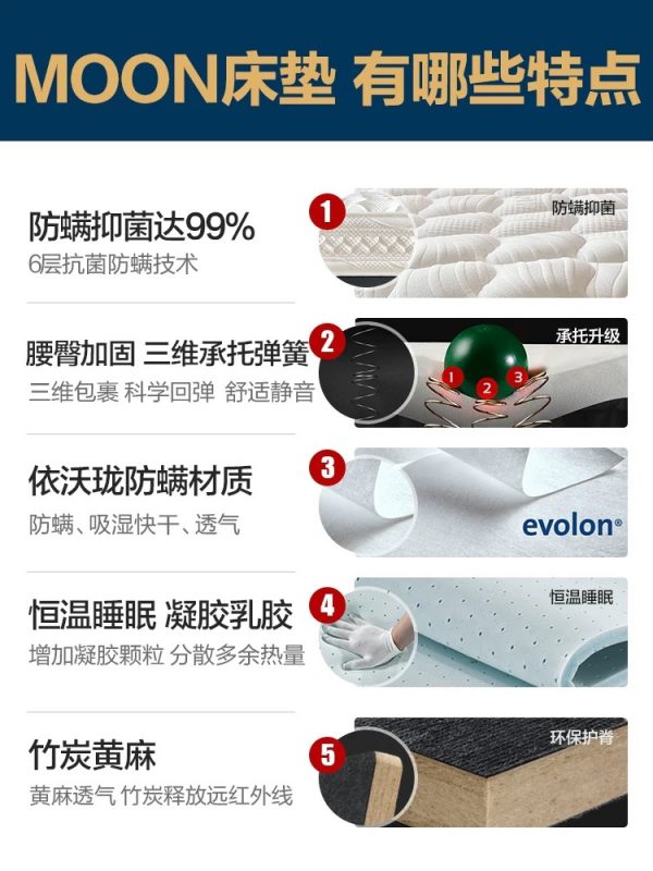 MF月光之家乳胶床垫1.5m 1.8米独立弹簧椰棕垫家用软垫席梦思定制 - 图片 4
