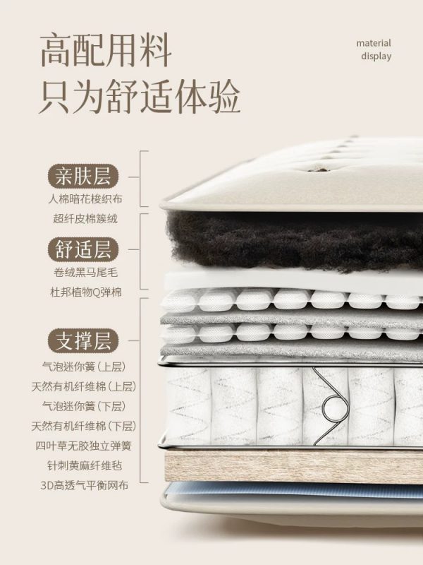 sessilesleep定制纯手工拉扣马尾毛羊绒乳胶席梦思弹簧床垫适中款 - 图片 6