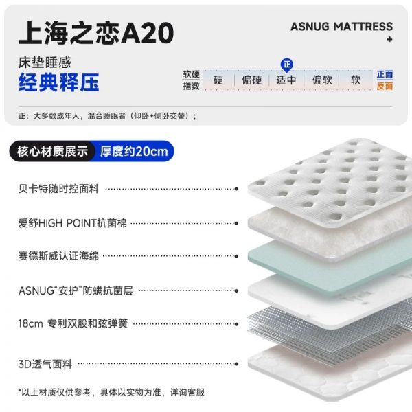 爱舒床垫席梦思家用天然乳胶椰棕垫1.51.8m独立弹簧软硬两用定制 - 图片 6