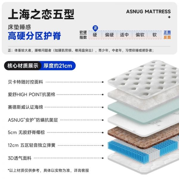 爱舒床垫席梦思家用天然乳胶椰棕垫1.51.8m独立弹簧软硬两用定制 - 图片 16