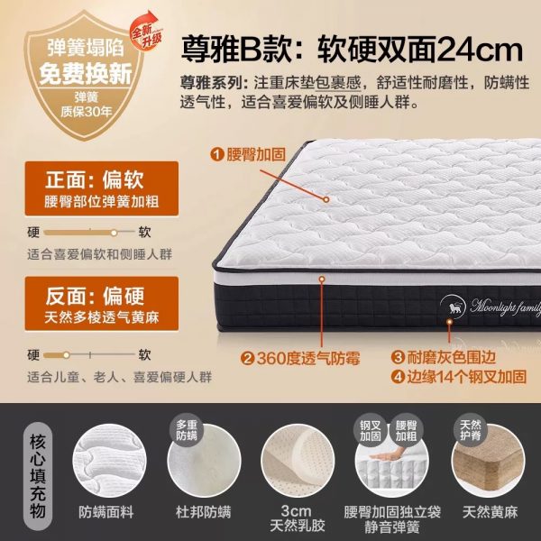 MF月光之家乳胶床垫1.5m 1.8米独立弹簧椰棕垫家用软垫席梦思定制 - 图片 22
