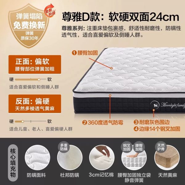 MF月光之家乳胶床垫1.5m 1.8米独立弹簧椰棕垫家用软垫席梦思定制 - 图片 24